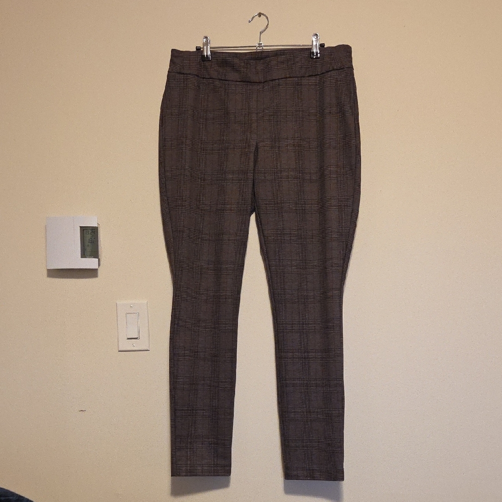 Dalia Gray and Brown Plaid Stretchy Trousers